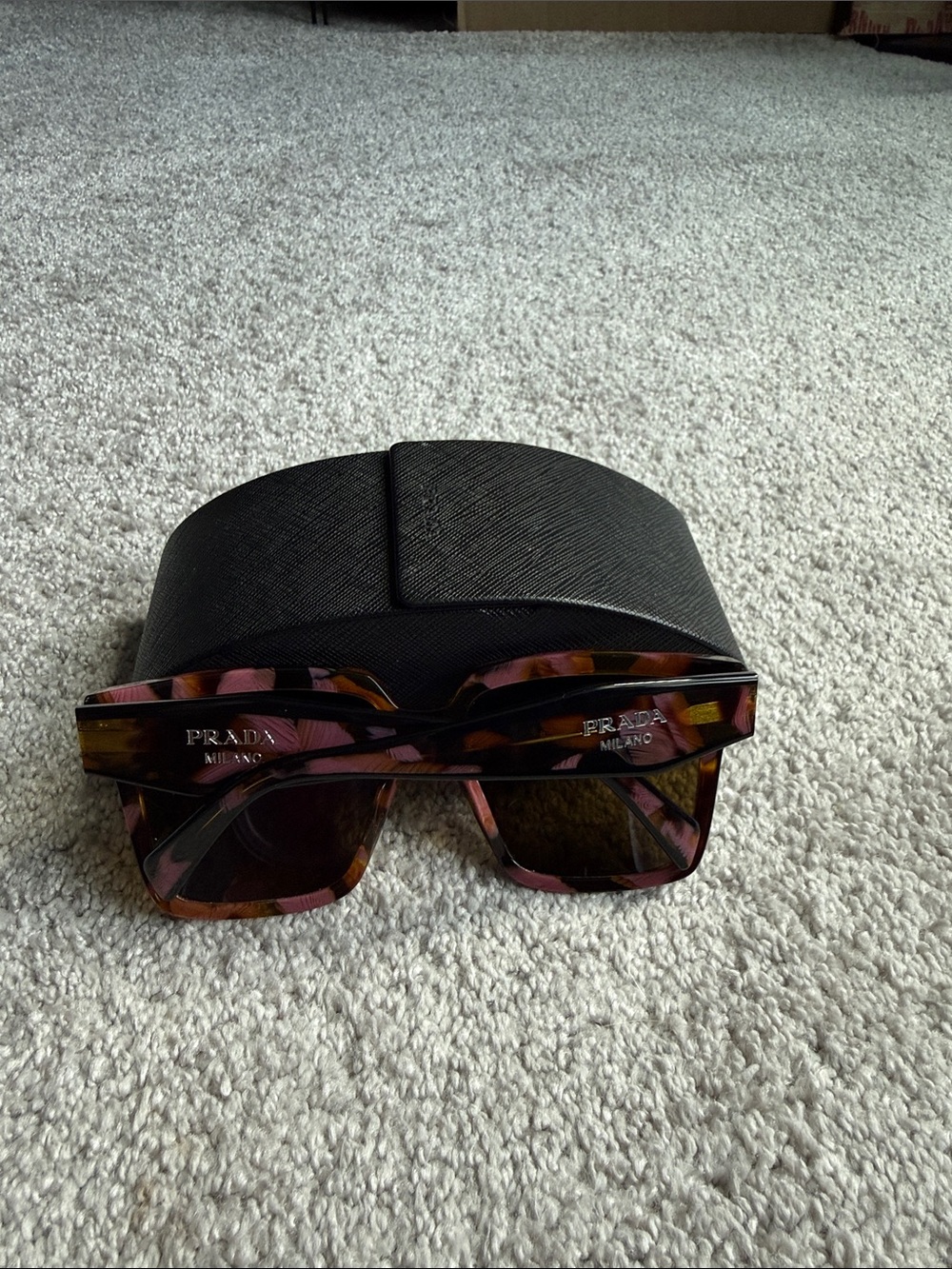 Prada Oversized Square Sunglasses in Pink and Brown Tortoiseshell - Picture 2 of 5